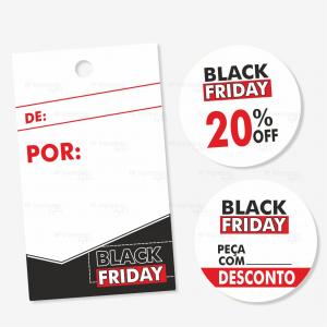 60 tags + 100 etiquetas adesivas Black Friday   Impressão frente   
