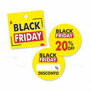 100 tags + 100 etiquetas adesivas Black Friday   Impressão frente   