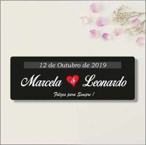 PLACA Casamento pvc/ps 1mm 40cm x 13cm 4x0 (frente colorido) Adesivo Brilho Corte reto Frase editável