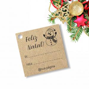 Tag Natal Kraft 180gr 5x5cm Impressão frente  Corte Reto - 1 furo 6mm 2 artes disponíveis