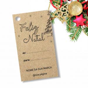 Tag Natal Kraft 180gr 9x5cm Impressão frente  Corte Reto - 1 furo 6mm 
