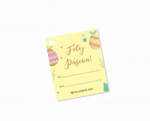 Tag Páscoa Couche 210gr 4,8x5,5cm Impressão frente  Corte Reto - 1 furo 6mm 2 Opções de Arte