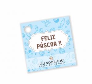 Tag Páscoa Couche 210gr 4x4cm Impressão frente  Corte Reto - 1 furo 6mm 8 Opções de Arte
