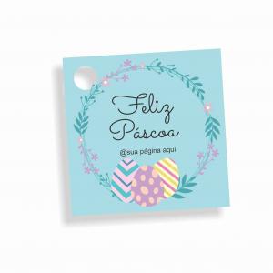 Tag Páscoa Couche 210gr 5x5cm Impressão frente  Corte Reto - 1 furo 6mm 8 Opções de Arte